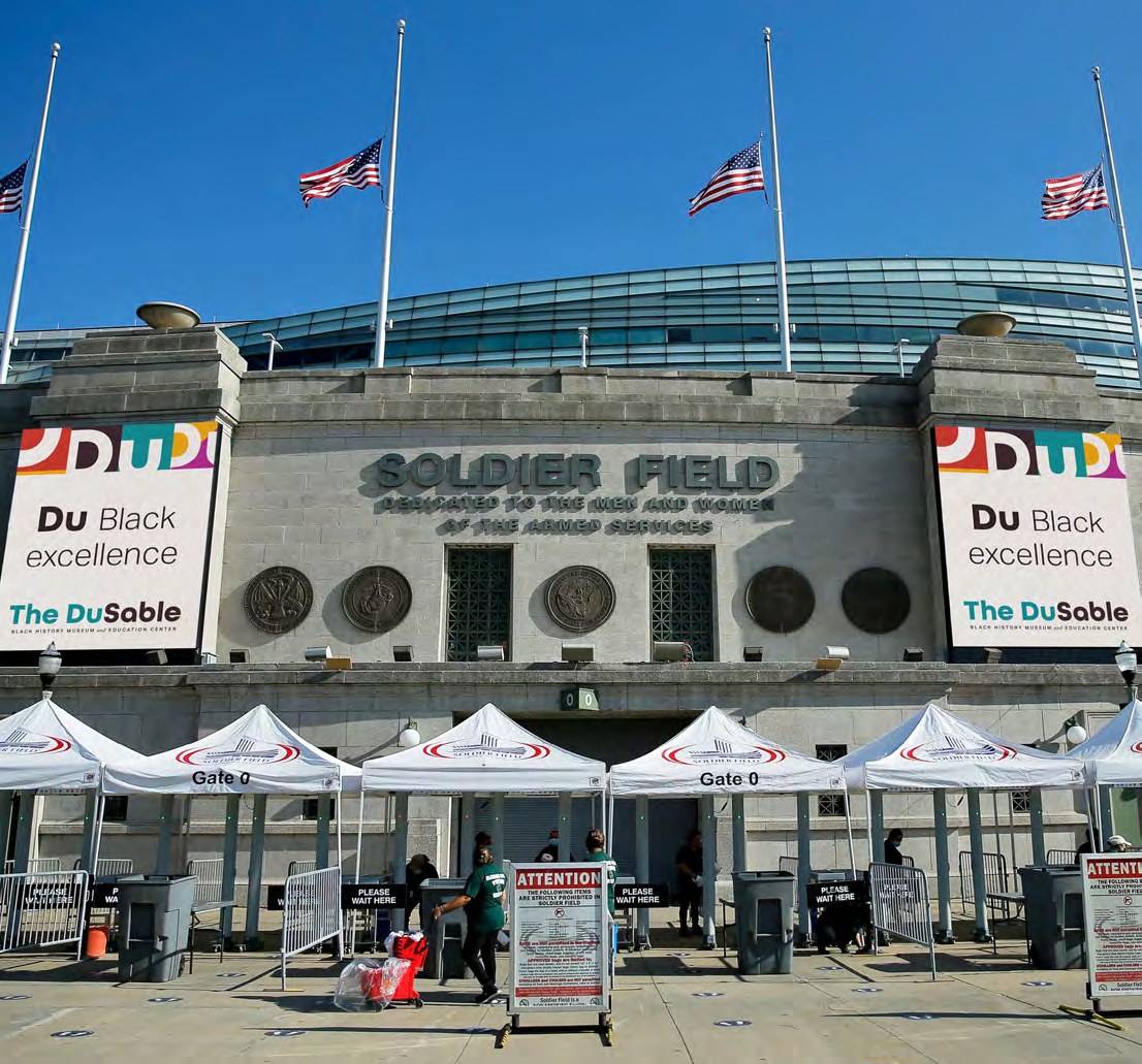 Crowds gathered outside The DuSable under the new banners on opening weekend
