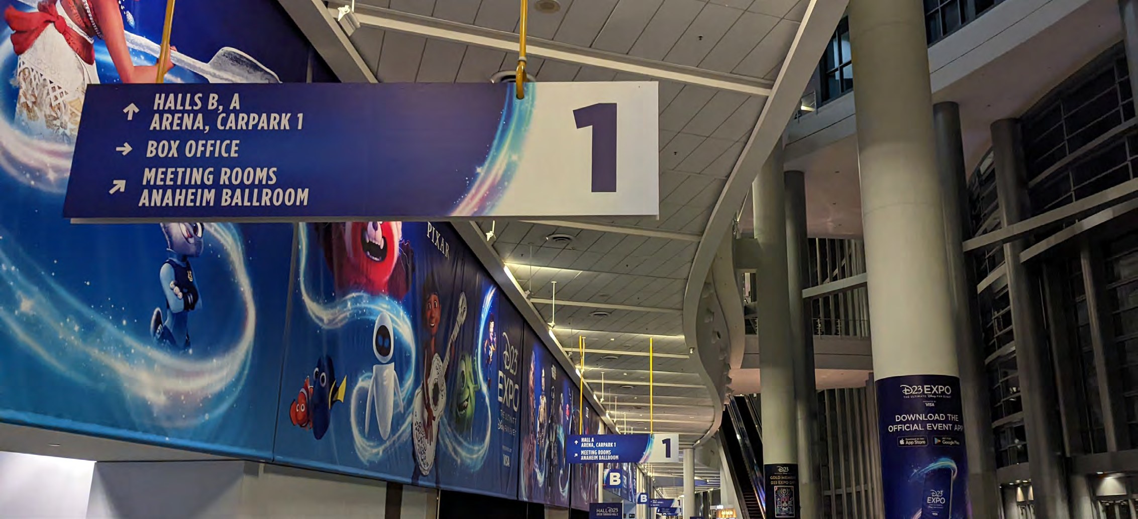 D23 Expo 2022 environmental branding, wayfinding and large-format signage across the Anaheim Convention Center