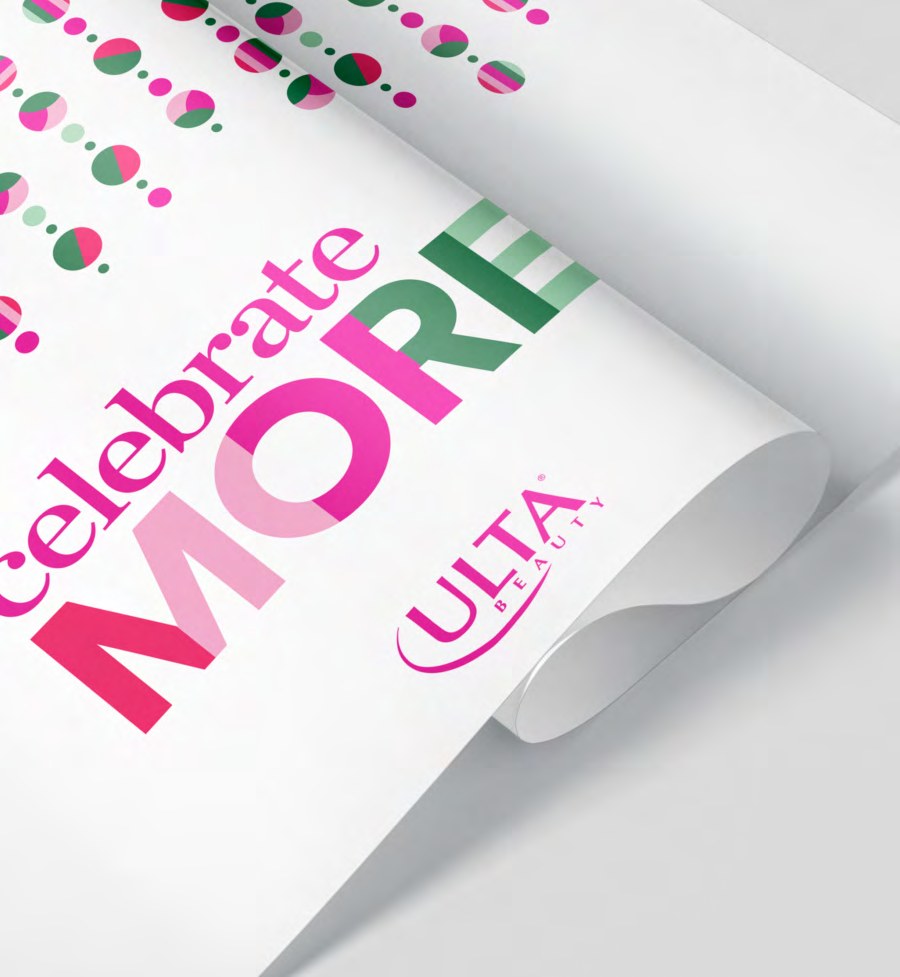 Ulta Beauty Celebrate More holiday influencer event: environmental graphics, printed collateral and branded backdrops