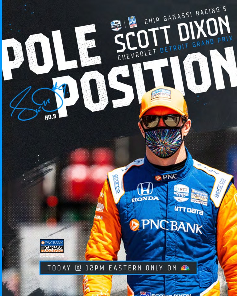 Chip Ganassi Racing social templates across IndyCar, Extreme E and IMSA, showing race-day and driver layouts
