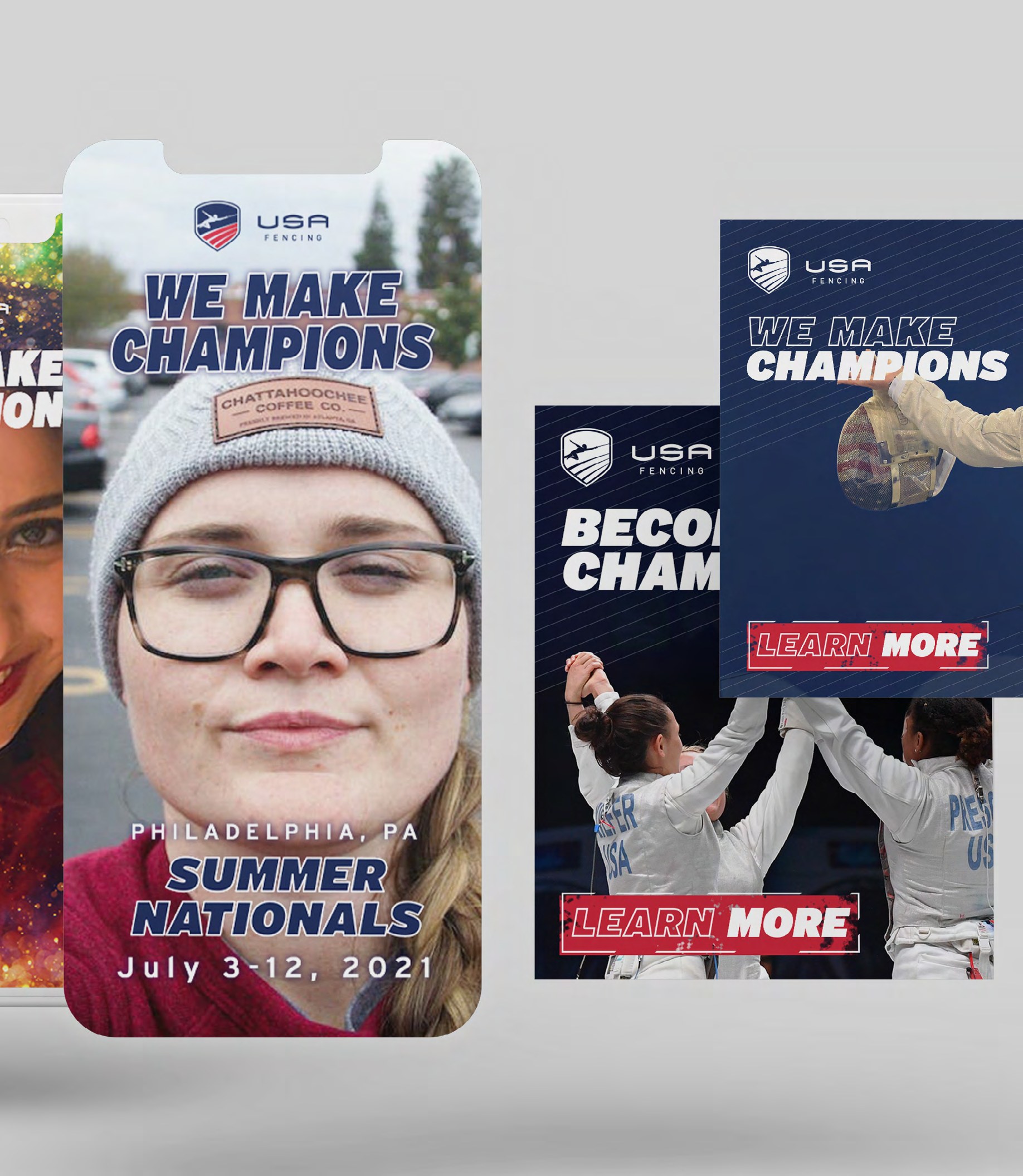 USA Fencing We Make Champions campaign across social and digital banner placements